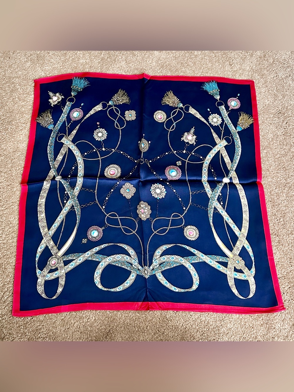 100% Mulberry Silk Scarf - Navy Blue